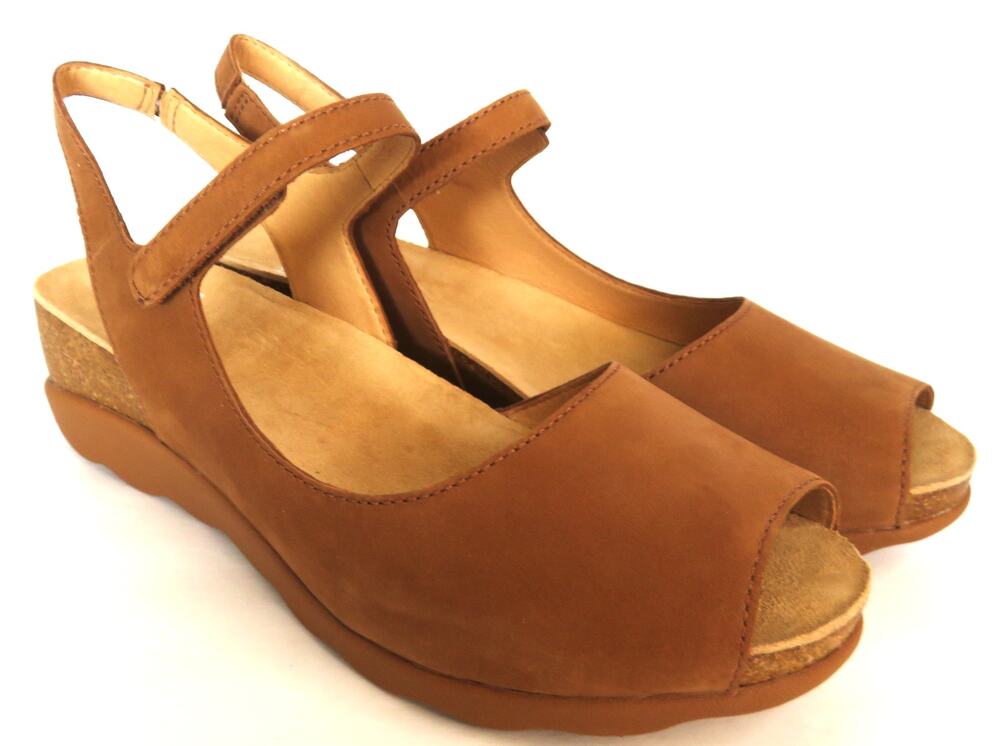 Dansko Tan Leather Peep-Toe Slingback Sandals